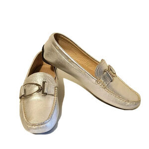 MICHAEL SHANNON DANITA LOAFERS SILVER SOFT PEBBLE GRAIN LEATHER MOC DRIVING 7 B